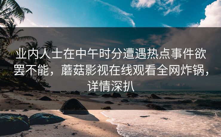 业内人士在中午时分遭遇热点事件欲罢不能，蘑菇影视在线观看全网炸锅，详情深扒