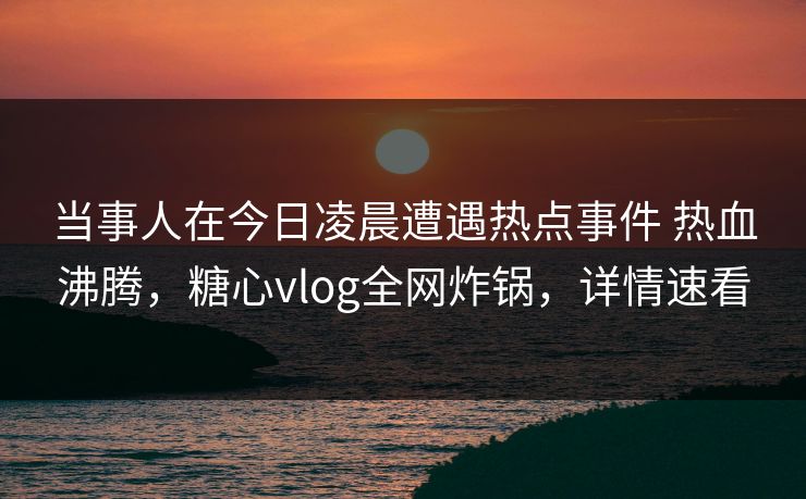 当事人在今日凌晨遭遇热点事件 热血沸腾,糖心vlog全网炸锅,详情速看